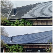 Before and after of a Slate Roof Clean