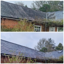 Before and after of a Slate Roof Clean